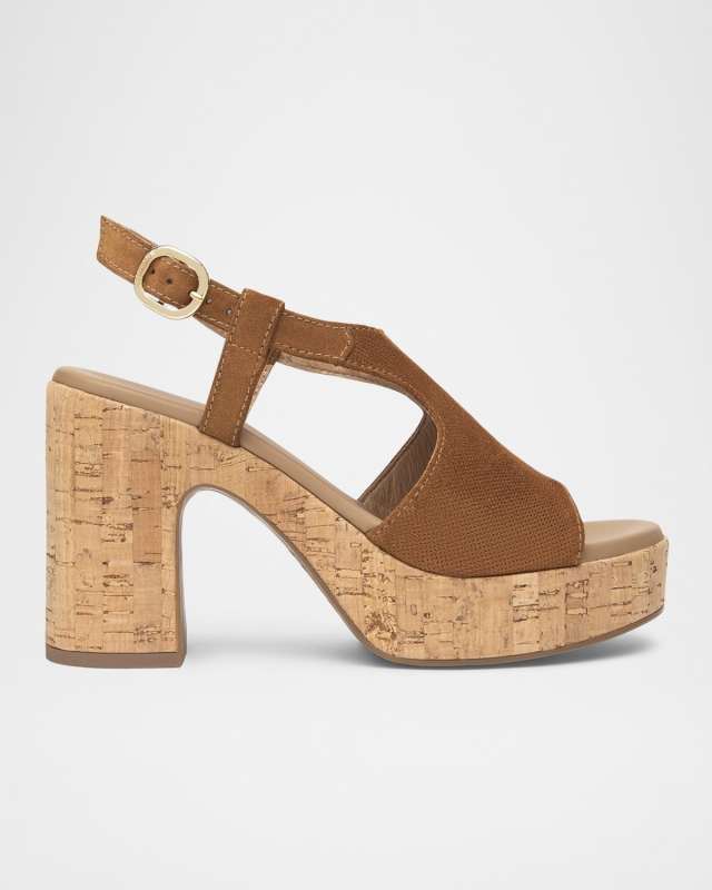 Suede Ankle-Strap Platform Cork Sandals